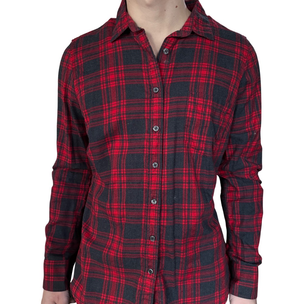 J.Crew Red Plaid Flannel Button Up Shirt Women's‎ Size Medium Long Sleeve Casual
